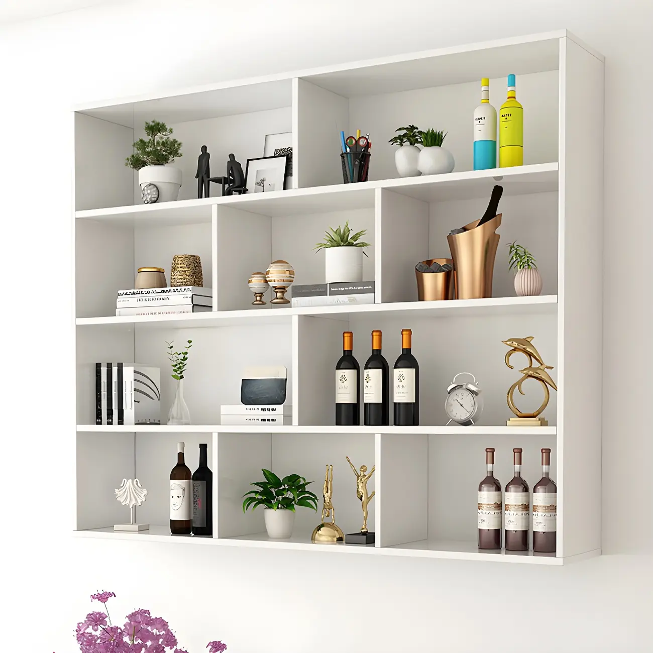 White Wall-Mounted Cube Wood Display Bookcase