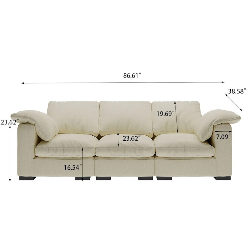 86.61  Modern Farmhouse Deep 3-Seater Sofa, Track Arm Couch, Linen Fabric Sofa