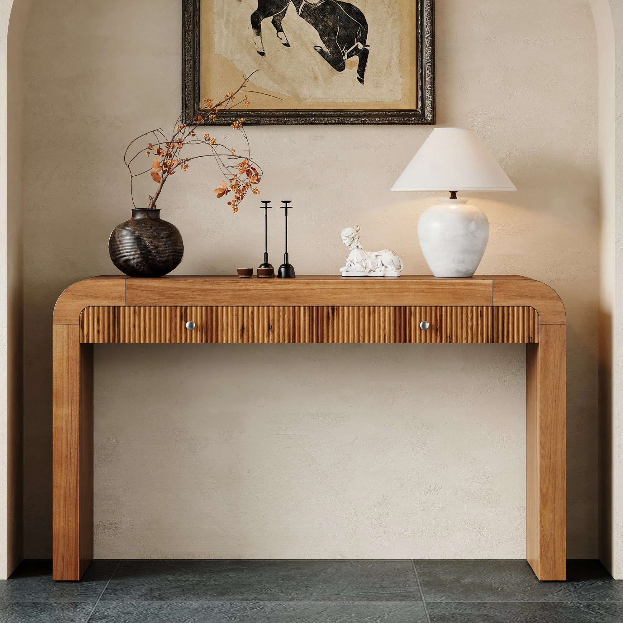 Walker Edison | Entryway Fluted Curve Design Console/Desk Table with Drawers