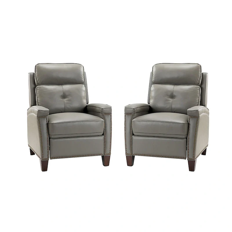 Gaspar Mid-Century Modern Genuine Leather Pushback Recliner with Wood legs Set of 2 by HULALA HOME