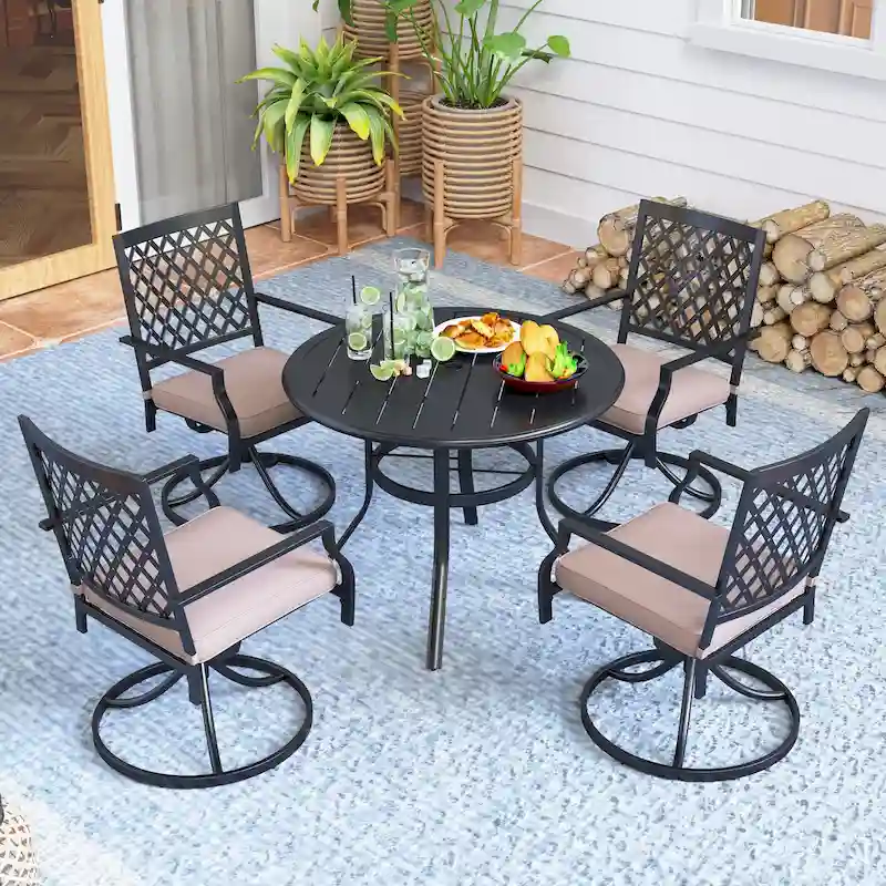 MAISON ARTS 5 Piece Outdoor Patio Dining Set, 4 Swivel Chairs with Cushions and 37.8