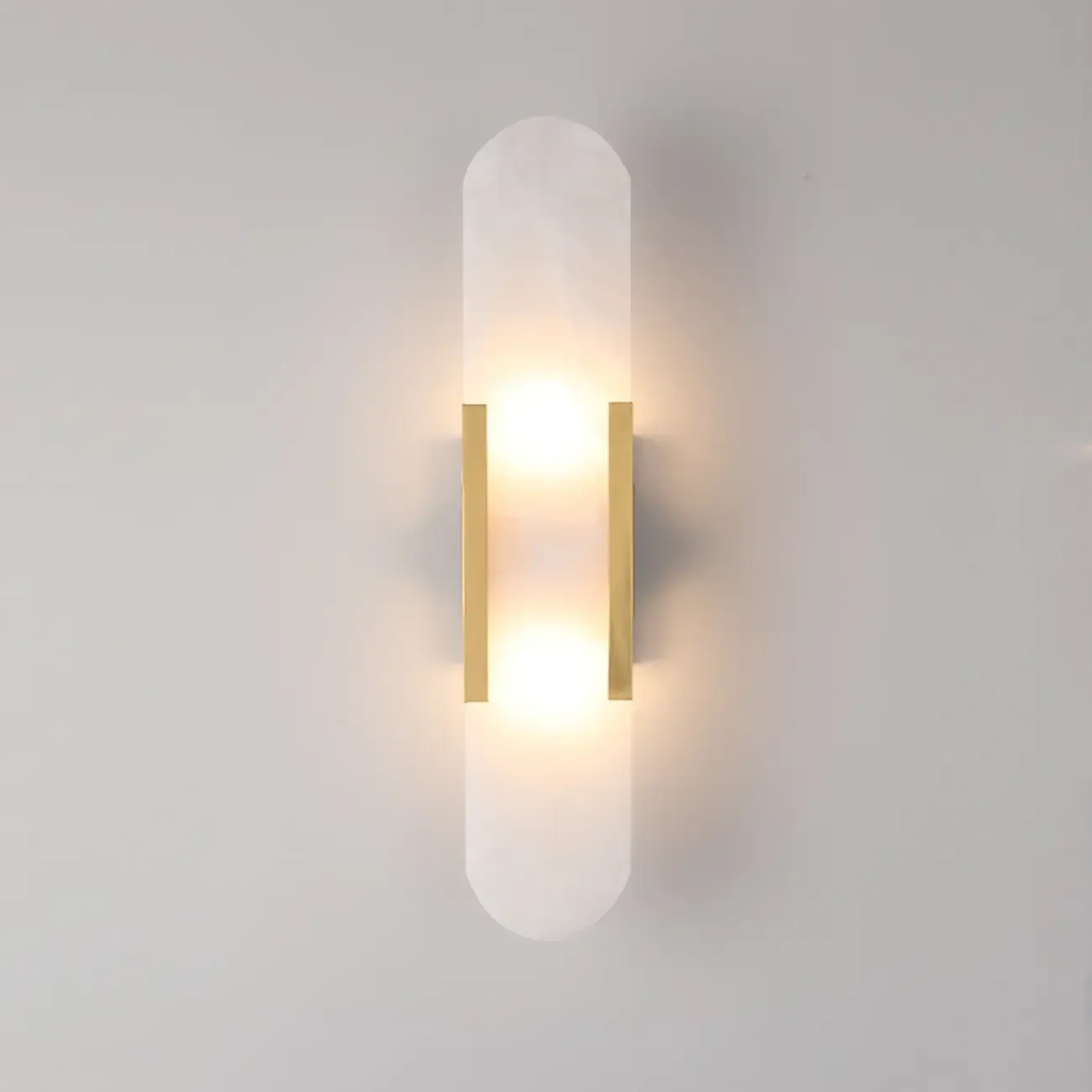 Modern Brass Oval Wall Light with Stone Chalk Shade