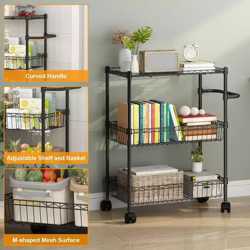 1 iron three-layer kitchen cart silver chrome 60*35*80cm no