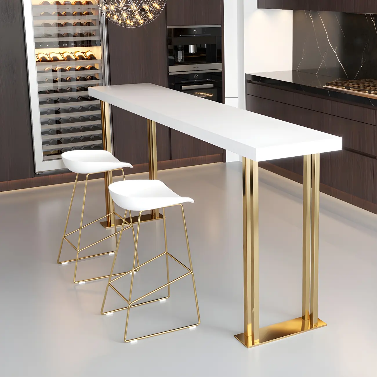 Glam White Wood Gold Iron Sled Bar Tables