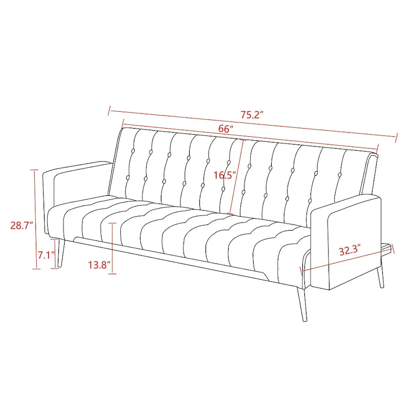 75 Wide Tufted Velvet Convertible Sleeper sofa