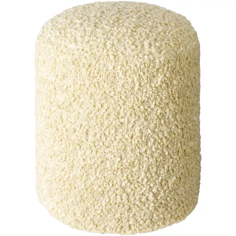 Shaggy Boucle Round Pouf – Butter / Grey / Ivory / Rich Brown, Seats 1