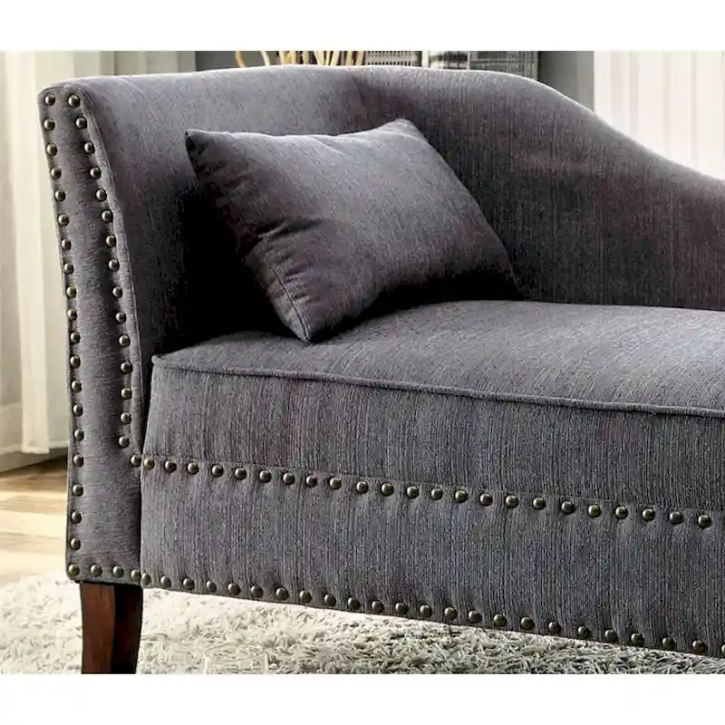 Fabric and Wood Chaise in Beige Finish