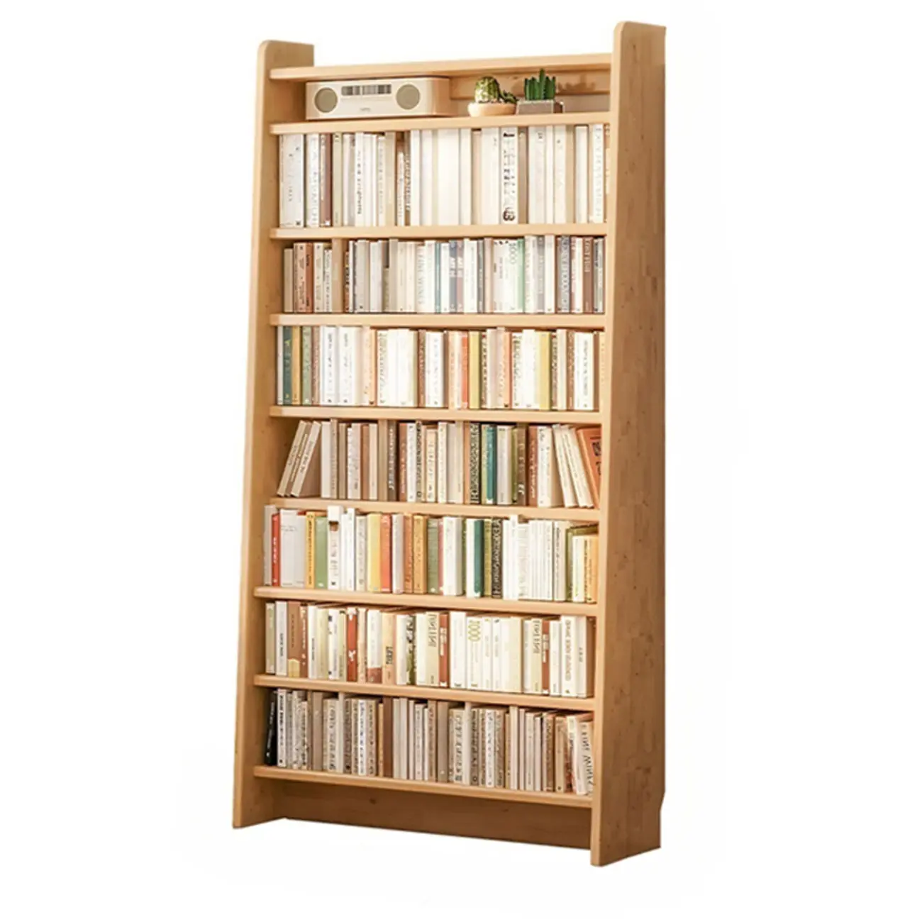 Natural Narrow Multi-Layer Open Back Wooden Bookshelf
