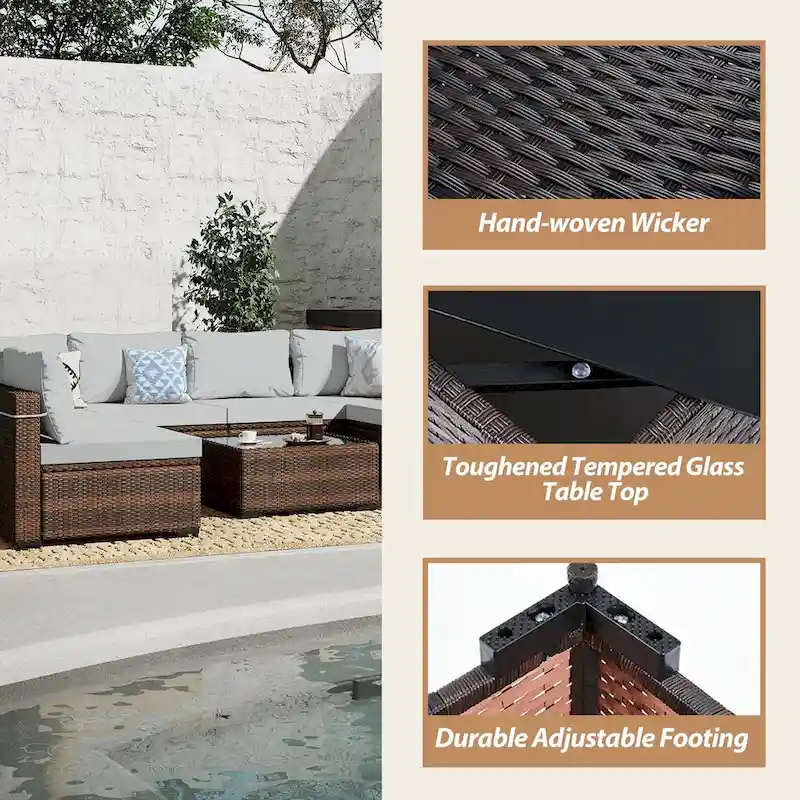 UPHA 9-piece Cushioned Wicker Patio Conversation Seating Set