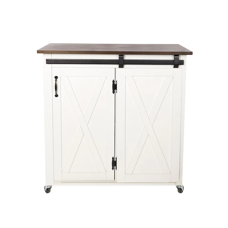 SEI Furniture Lankershim Modern Farmhouse White Wood Kitchen Cart