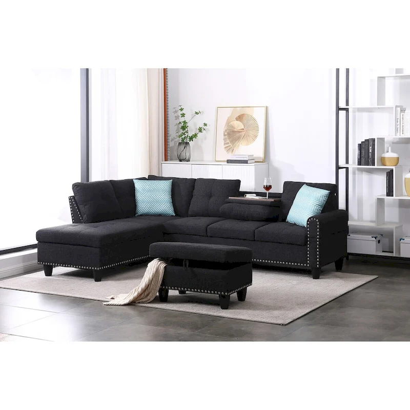 Alger 98-inch Wide Left Hand Facing Sofa with Chaise and Ottoman - 98W x 71D x 33H