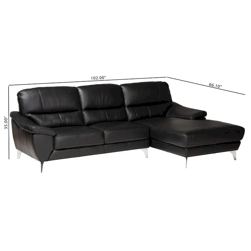 Townsend Modern Full Leather Sectional Sofa with Right Facing Chaise