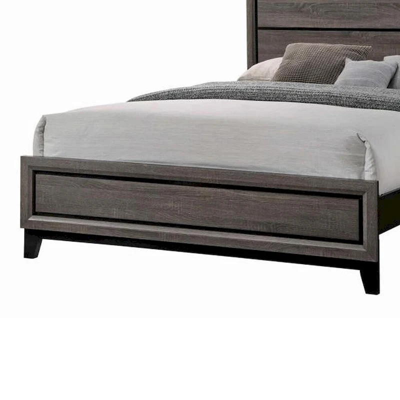 Transitional Wooden Eastern King Bed with Plank Headboard, Gray Oak