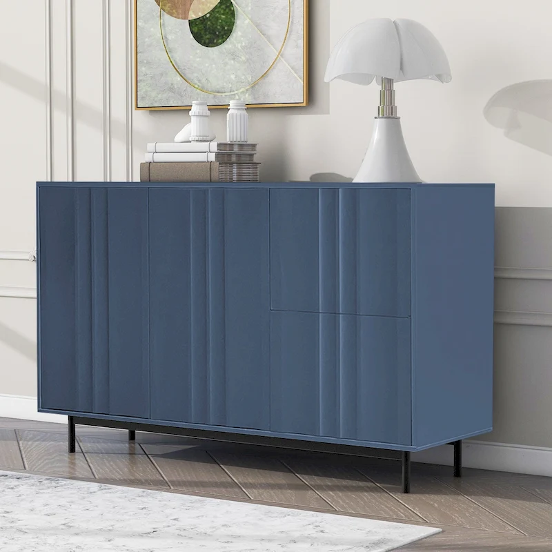 Modern Wave Pattern Storage Cabinet with 2 Doors, 2 Drawers and Adjustable Shelves