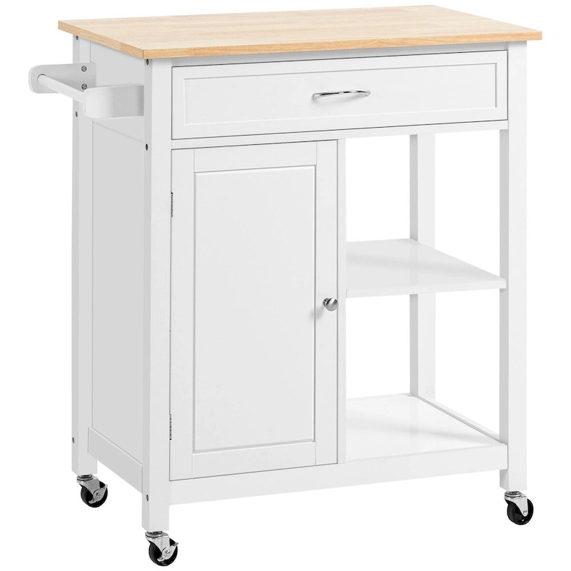 Rolling Kitchen Island Cart with Solid Wood Top and Drawer