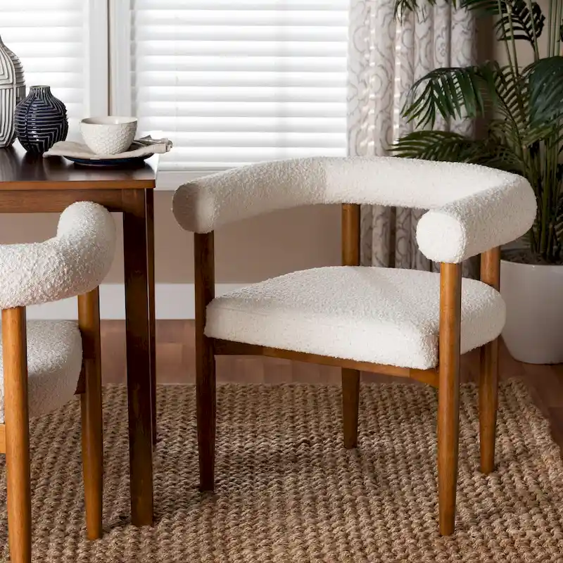 Caia Boucle Dining Chair - Modern Upholstered Accent Armchair, Cream, Minimalist Design