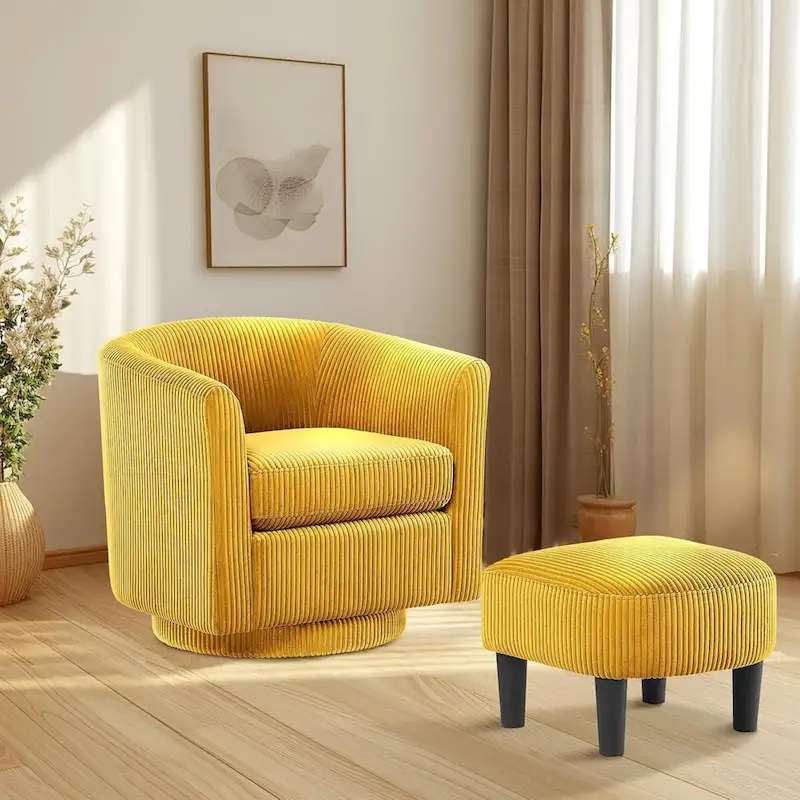 360 Swivel Accent Chair with Ottoman, Barrel Chair with Upholstered
