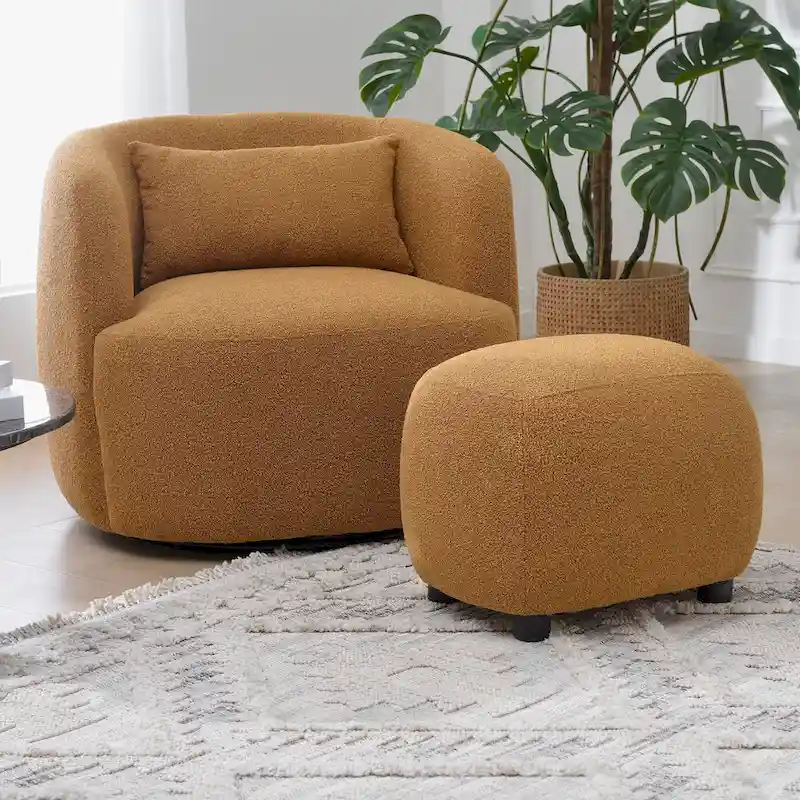 KINWELL 23  Wide Boucle Upholstered Footstool Ottoman Sofa Chair Footrest
