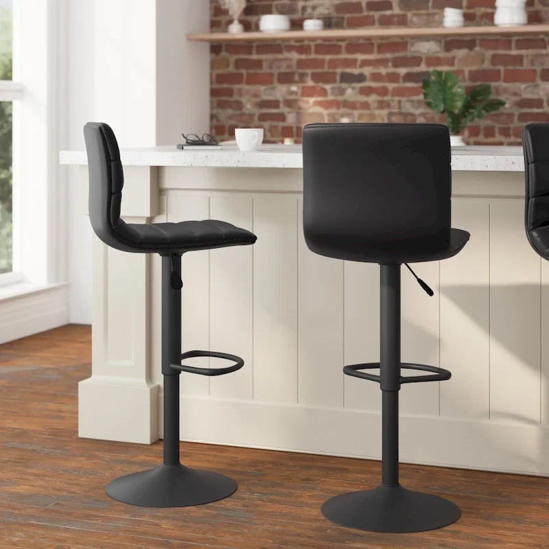 Modern Channel Stitched Adjustable Height Swivel Barstool with Footrest