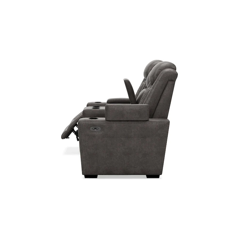 Signature Design by Ashley HyllMont Gray Power Reclining Loveseat with Console - 71.75 W x 39 D x 44 H