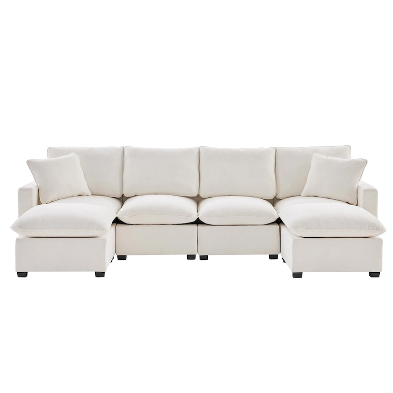 U Shape Modular Sofa, 6 Seat Chenille Deep Seat Sectional Couch