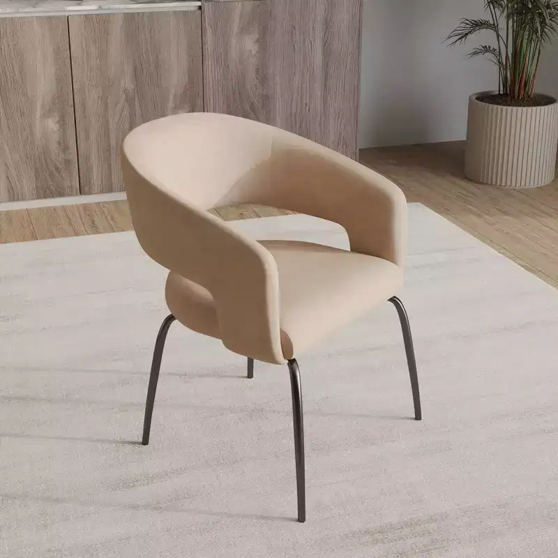LeisureMod Dining Chair Upholstered in Velvet/Leather with Open Curved Backrest and Powder-Coated Iron Legs Gavin Collection Set of 2