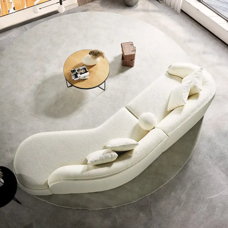 Gallar Japandi Style Luxury Modern Boucle Fabric Curved Sofa in White