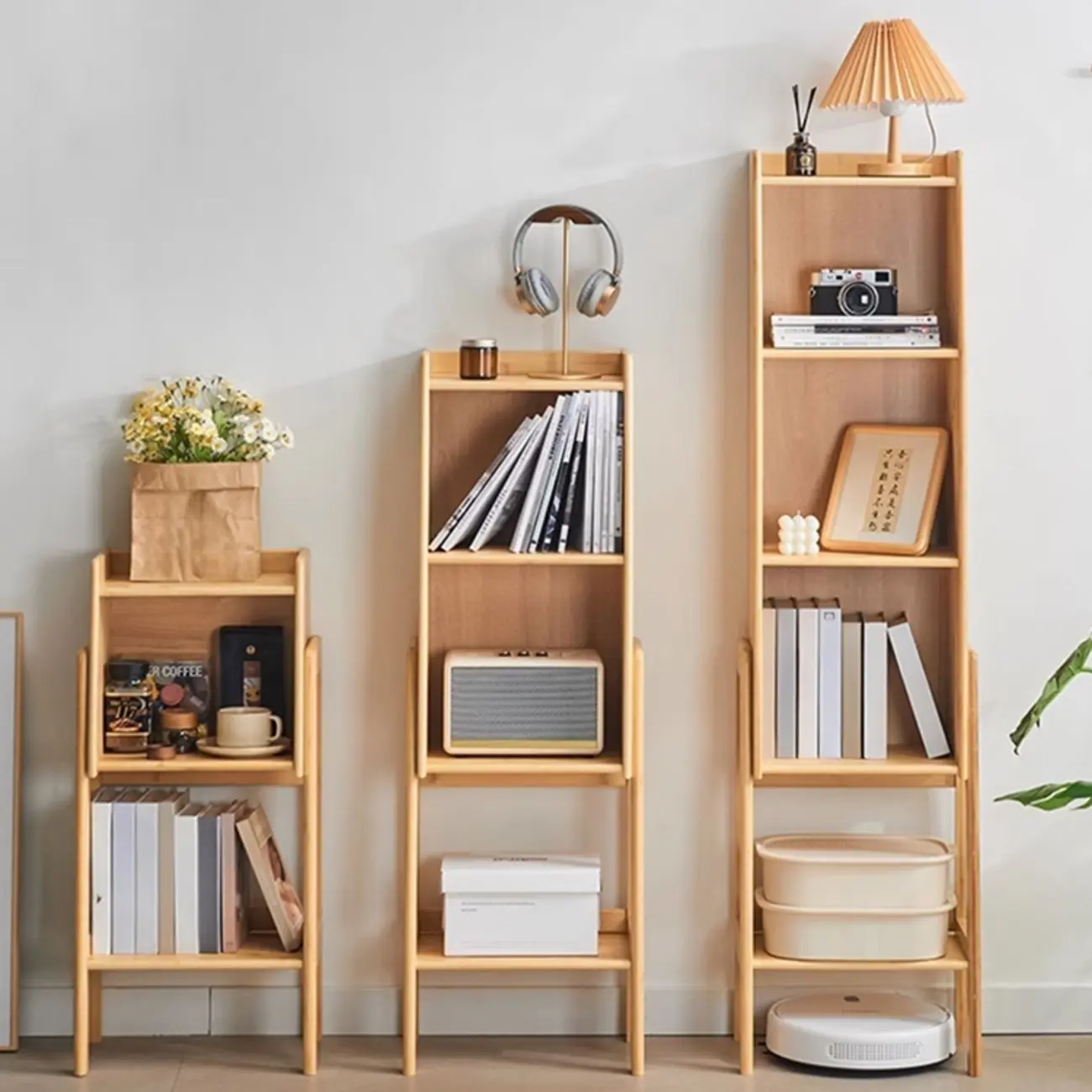 Antique Modern Wood Narrow Ladder Bookcase