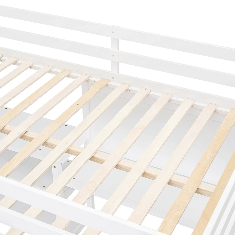 Wooden Loft Bed with Shelves and Desk