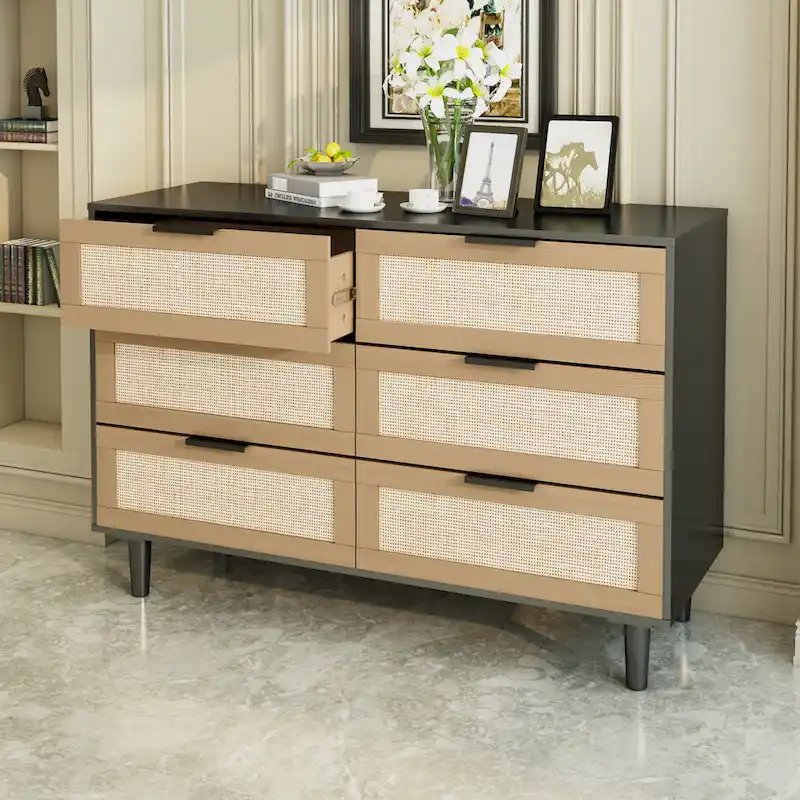 6-Drawer Rattan Dresser