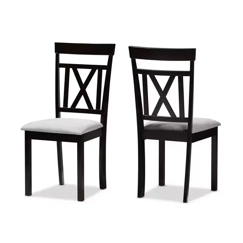 Set of 2 Rosie Espresso Finished Dining Chair Gray/ Brown - Baxton Studio: X-Back, Padded Seat, Wood Frame