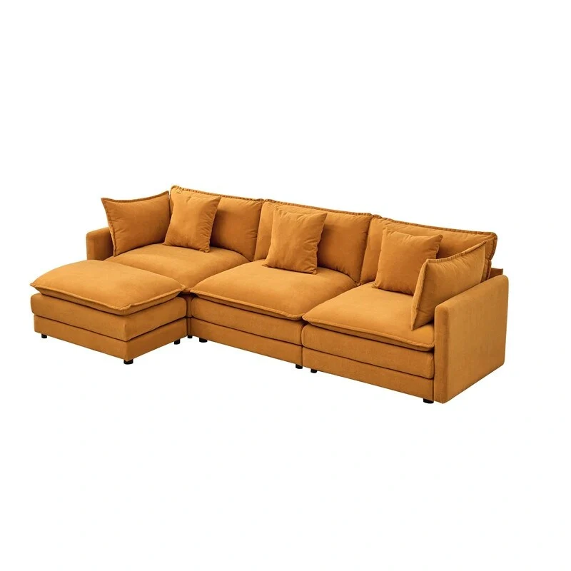 110.2  Chenille Three Seater Upholstered Sofa, Ottoman