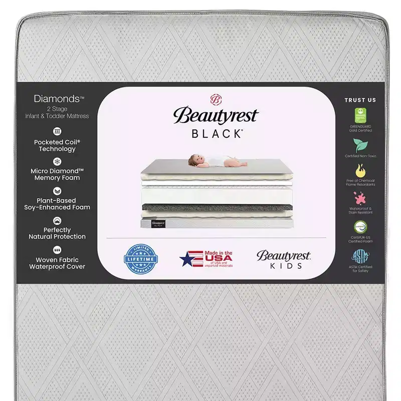 Beautyrest Black Diamond 2 Stage Crib and Toddler Mattress - White: High-Density Foam, Firm Feel, 6" Thickness