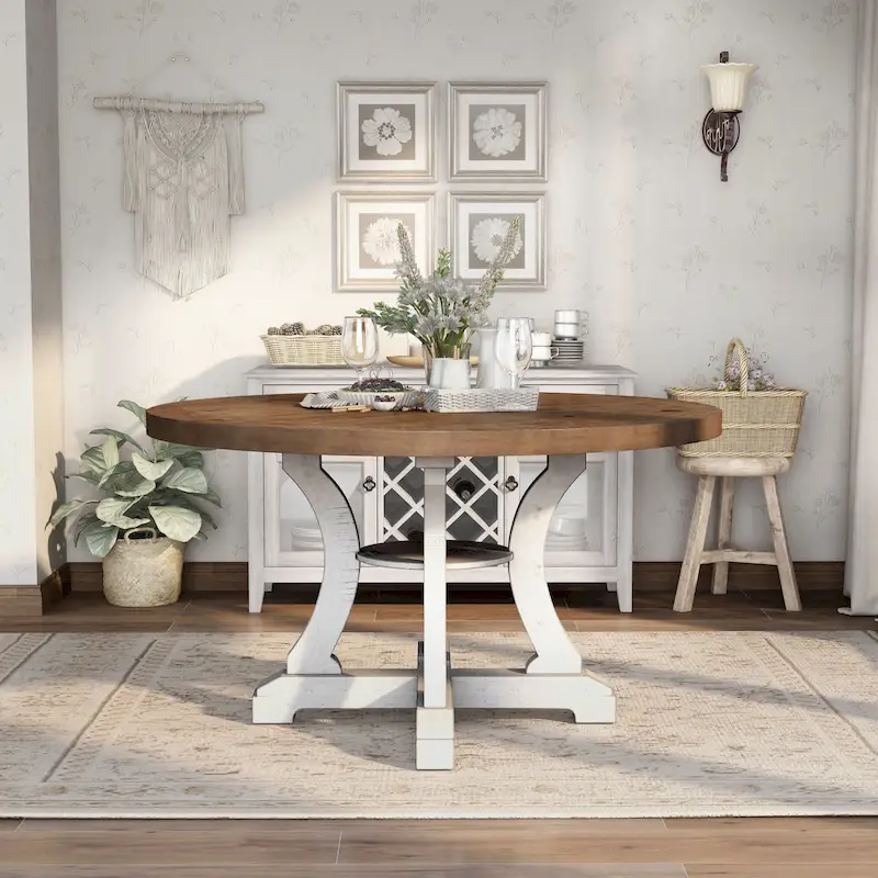 Furniture of America Sylmer Farmhouse 54-inch Wood Round Dining Table