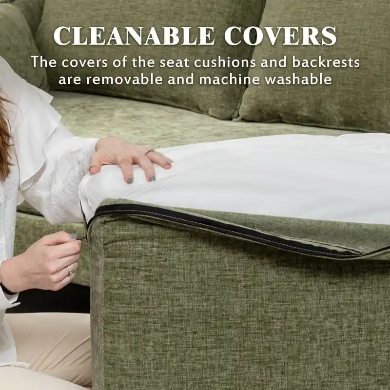 U-Shaped 6-Seat Sectional Sofa, Reversible Sleeper in Modern Chenille Design, with Chaise Lounge and Ottoman