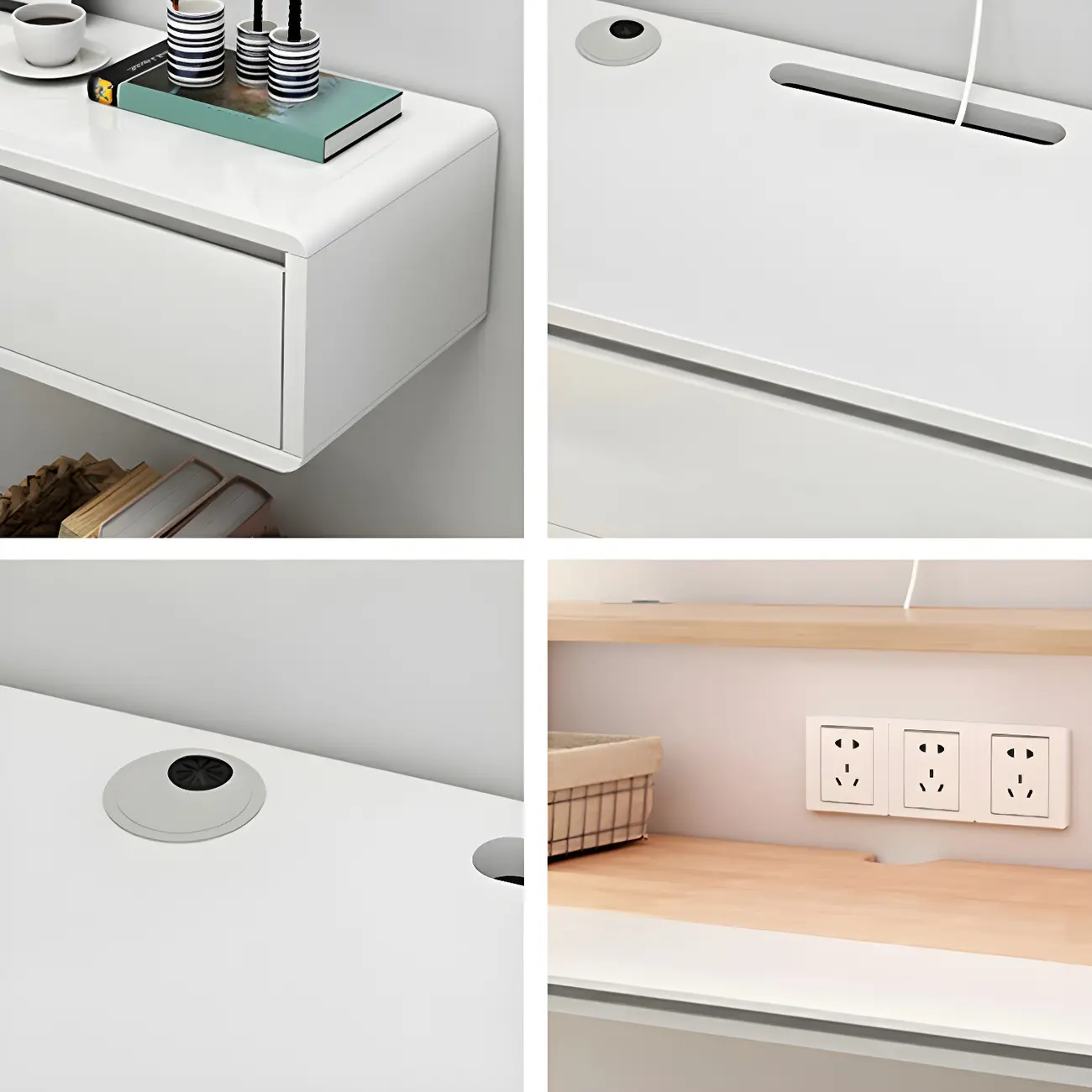 White Floating Mount Wood Drawers Cabinet TV Stand