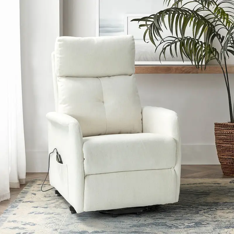 Power Lift Recliner, Tufted Polyester, Wood & Metal Frame, 3-Position, 250 lbs, Seats 1, Grey/Ivory/Navy/Charcoal/White/Blue