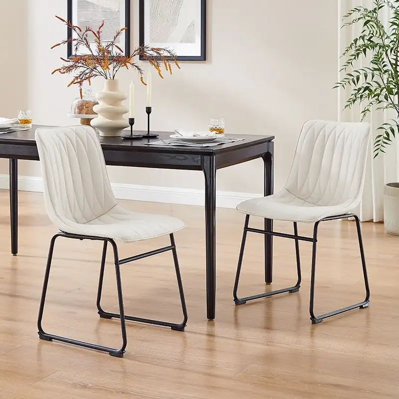 Faux Leather Dining Chair with Geometric Stitching
