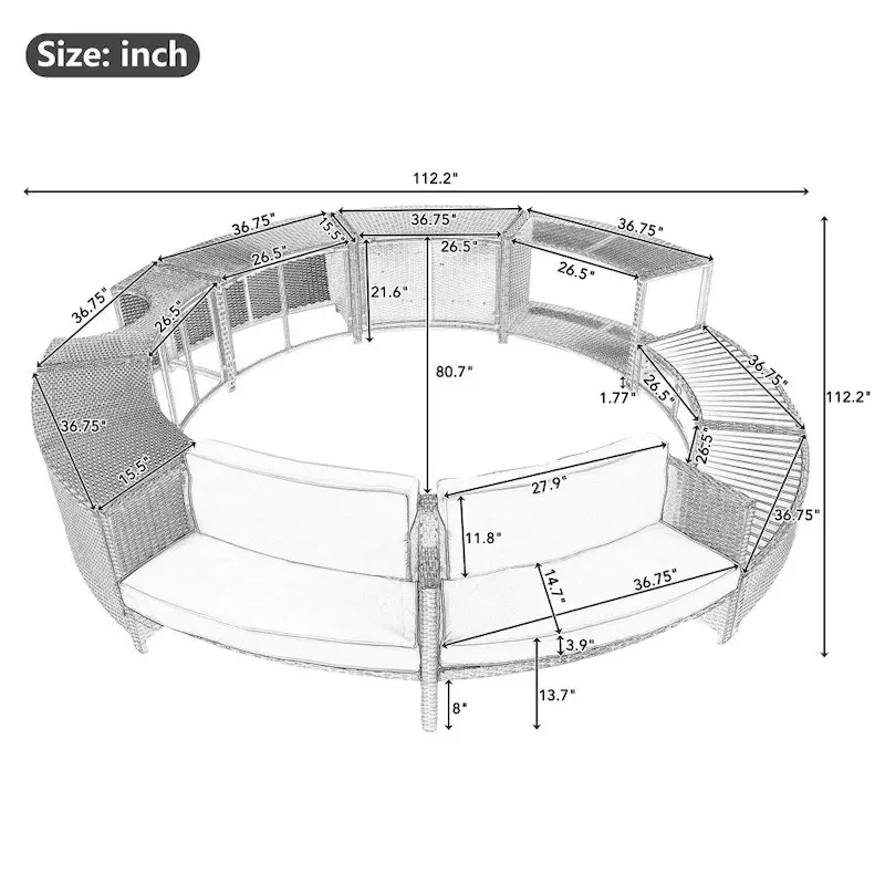 Modern Patio Rattan Sofa Set with Storage Spaces with Spa Surround Spa Frame for Backyard