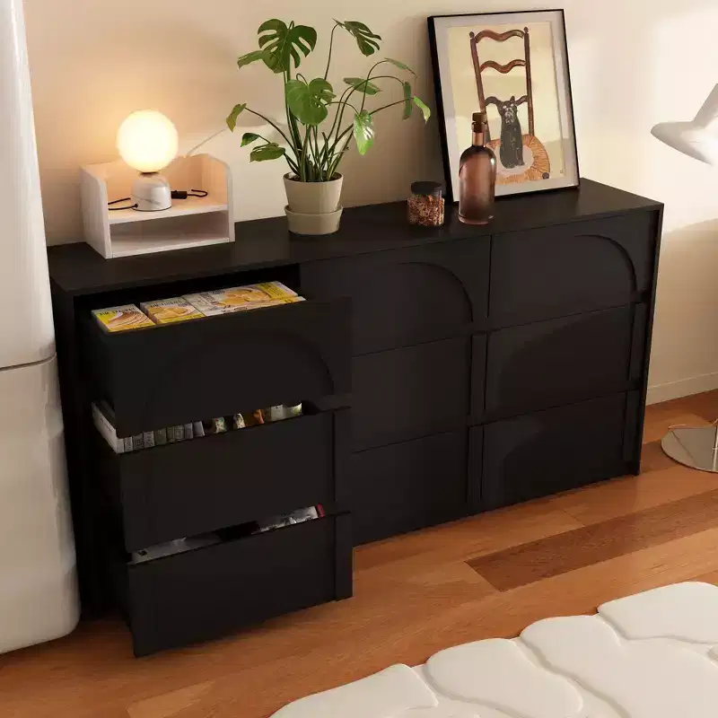 Famapy Black 9 Drawer Concealed Handle Arch Pattern Decor Dresser Sideboard Chest Storage Cabinet