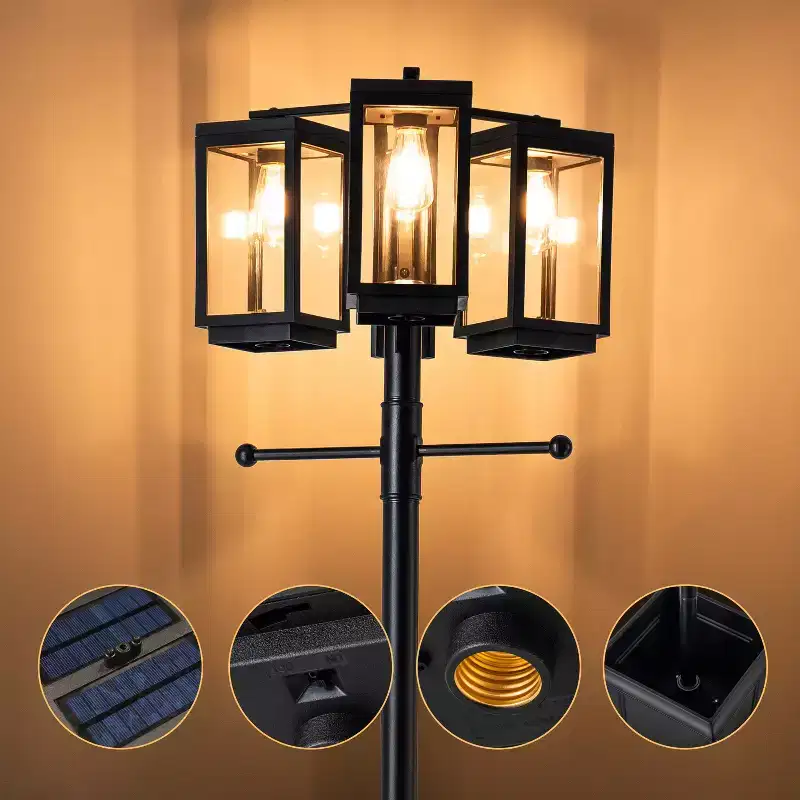 C Cattleya 3-Light 77.5in Black Complete Post Light with Planter and Clear Tempered Glass
