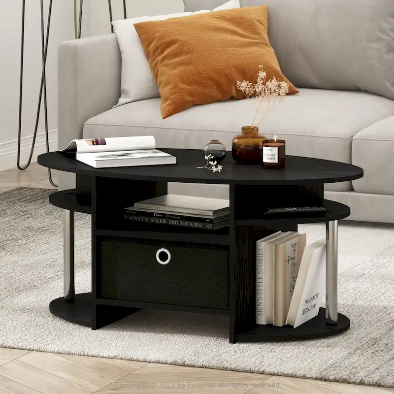Oval Coffee Table with Storage Bin - Simple Modern Design for Living Room