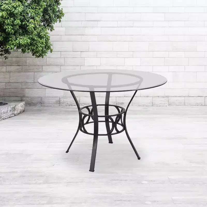 Emma and Oliver 45'' Round Glass Dining Table with Black Metal Frame