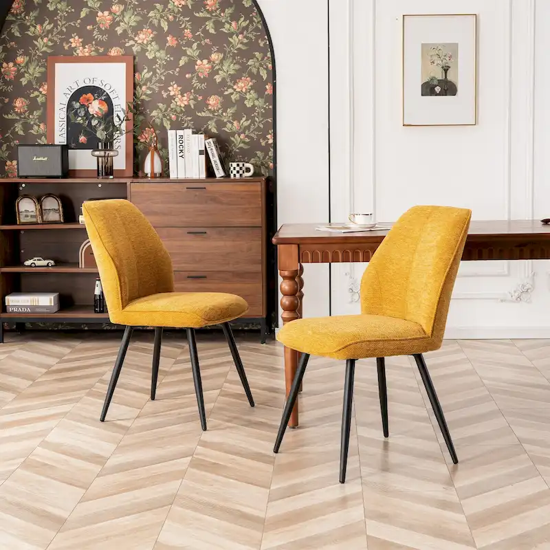 Mid Century Modern Armless Fabric Dining Room Chairs Set of 2
