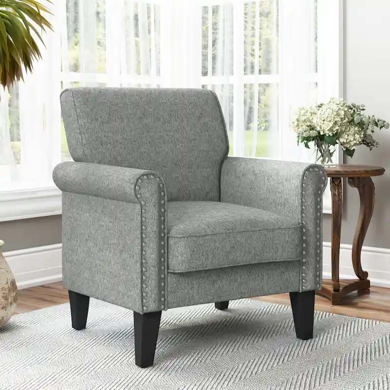 Rolled Arm Accent Chair – Chenille / Tweed, Seats 1, Multiple Colors