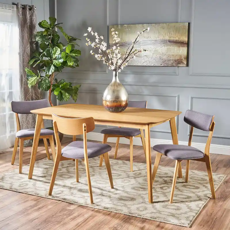 Mid-Century 5-Piece Wood Rectangle Dining Set with Chairs