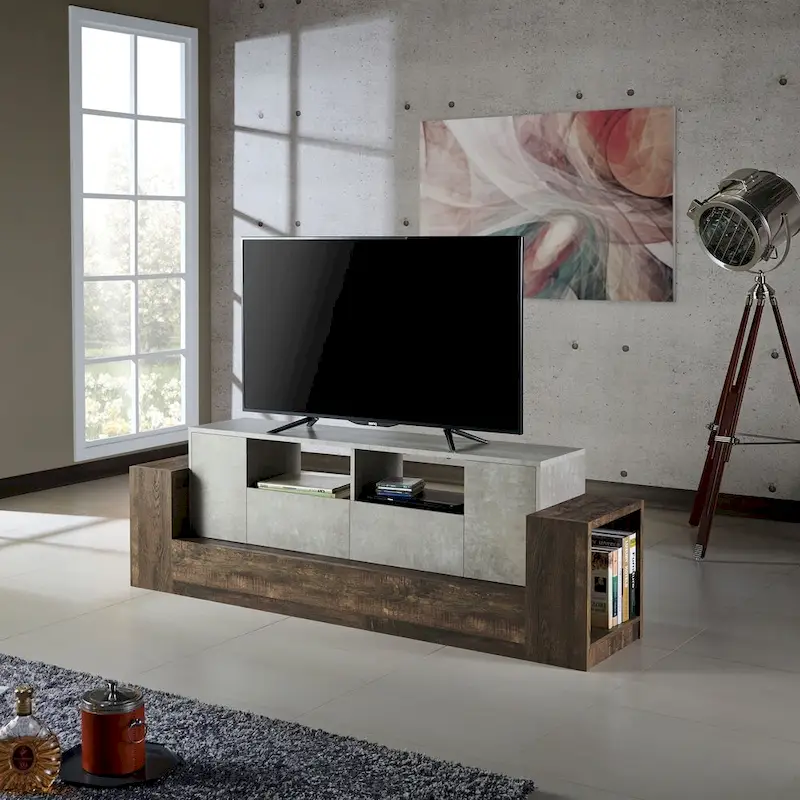 Geso Industrial Oak and Light Grey 71-inch 4-Shelf TV Console