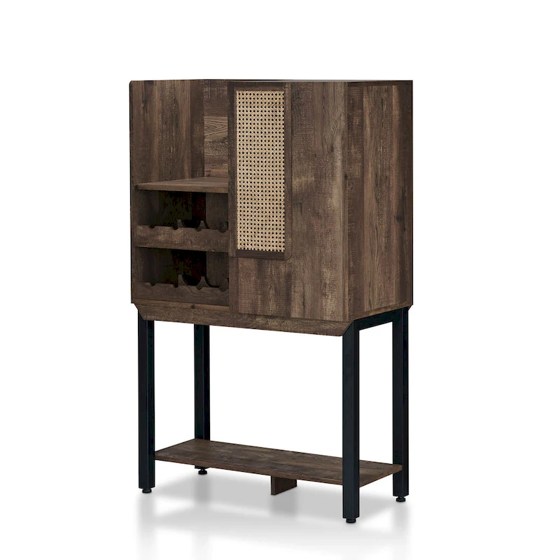 Cassini Farmhouse Reclaimed Oak 2 Open Shelves Wood Kitchen Hutch with Wine Rack by Carbon Loft