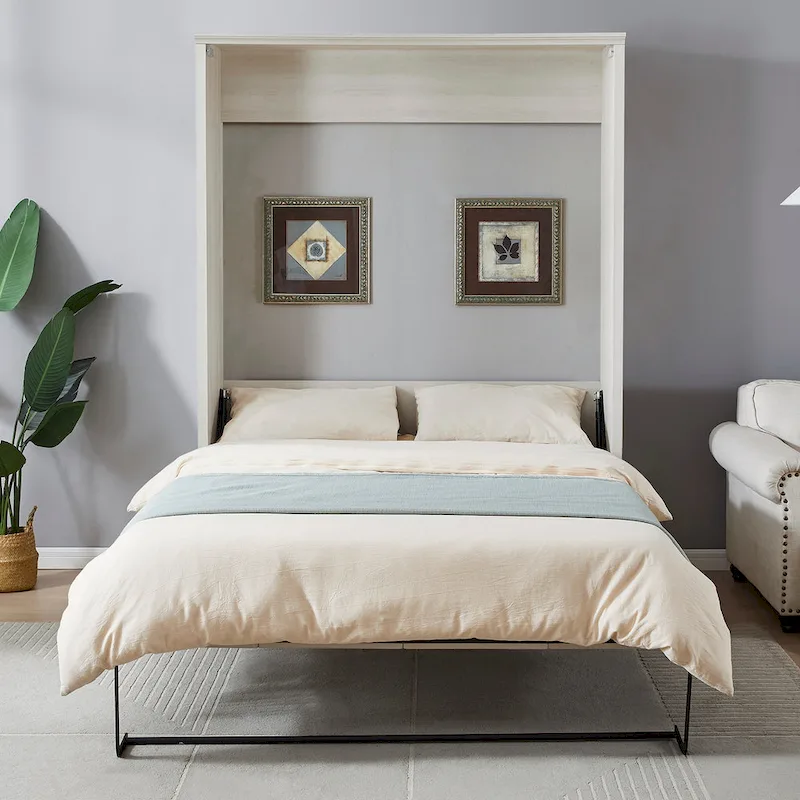 Half Self-Close and Open Murphy Bed Cabinet Space-Saving Bed