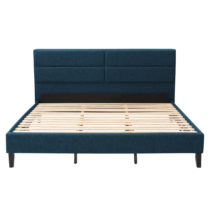 Bellevue Upholstered Tufted Panel Bed King – Solid Wood Legs, No Box Spring Needed